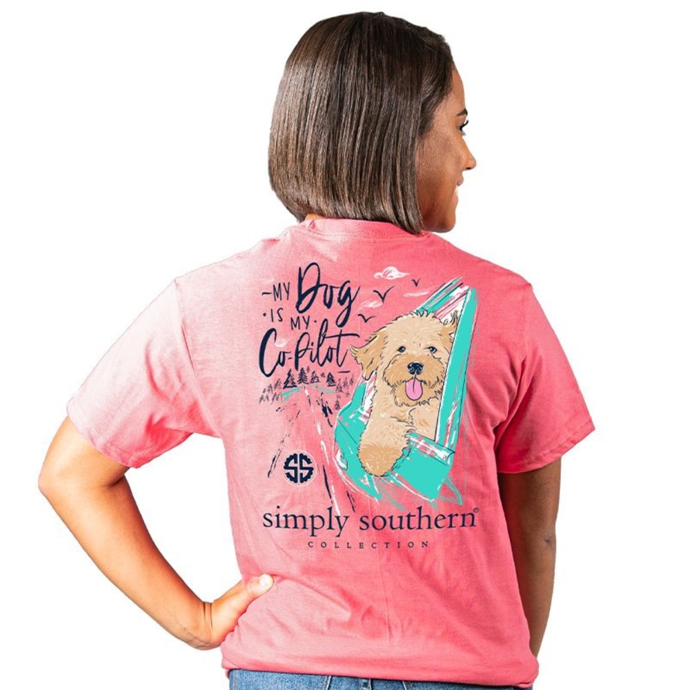 SIMPLY SOUTHERN PREPPY MY DOG IS MY CO PILOT T-SHIRT Barbie Pink EUC Sz Small